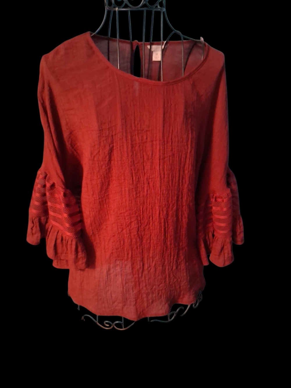 EST. 1848 Women’s Maroon Gauze Ruffle-Sleeve Blouse